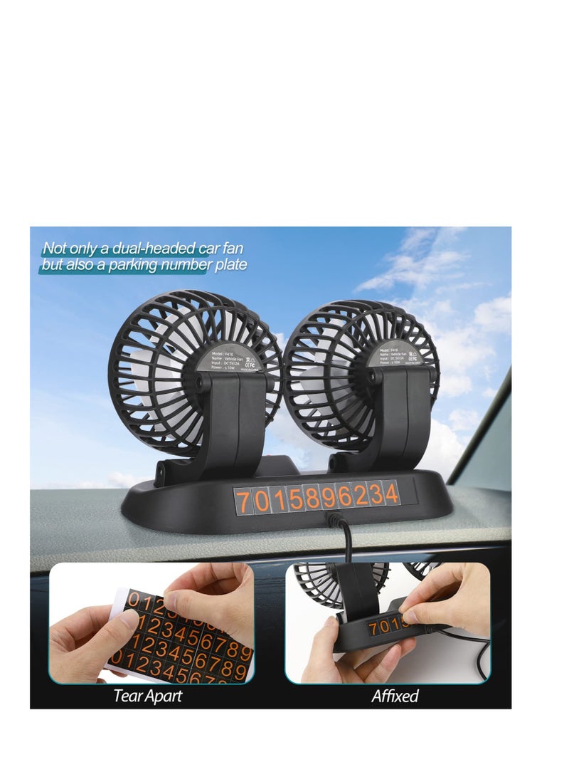 Dual Head Portable Car Fan, USB ElecFric Fan, 3 Speeds 360 Degree Rotation Auto Cooling Car Fan, Suitable for Rear Seat, Car Dashboard, Home, Office - Image 5